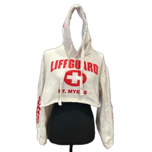 Life Guard White and Red Cropped Long Sleeve Sweatshirt Large
